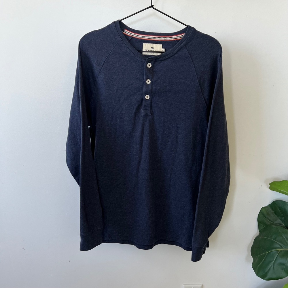 The Normal Brand Puremeso Henley Mens Medium Navy Blue Long Sleeve
